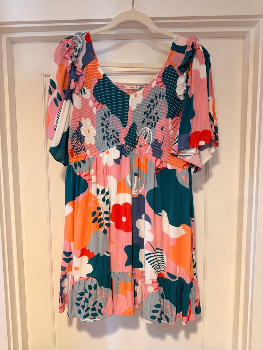 JODIFL Pink Teal Orange Floral Mini Dress